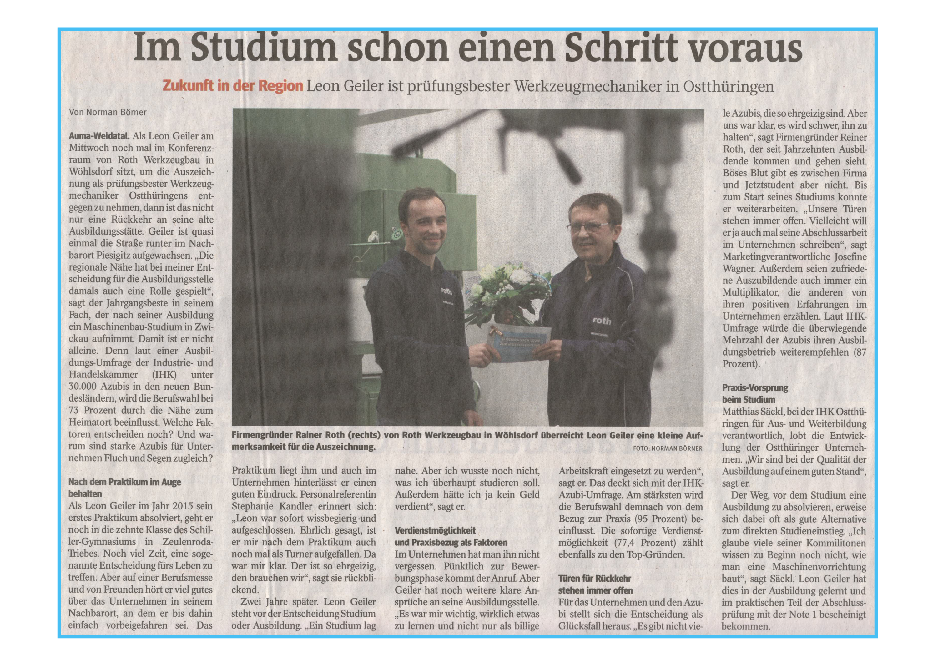 Zeitungsartikel otz ausbildung werkzeugbau ausbilder 